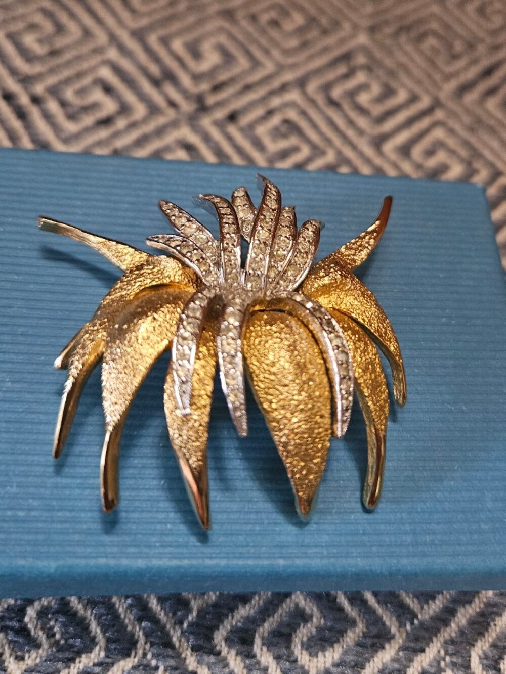 Vintage Polcini (Ledo) Flower Brooch, Silver/Gold Tone w/ Rhinestones